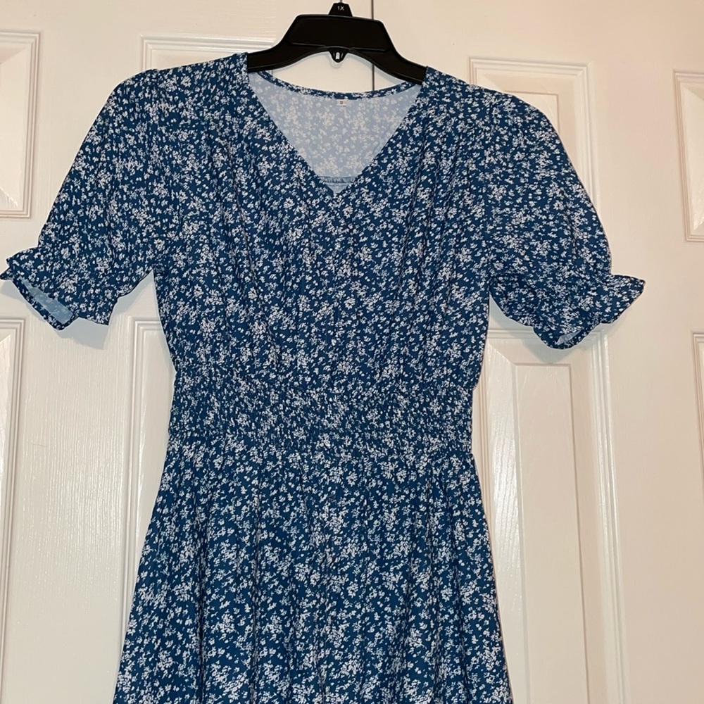 Blue printed dress button down
